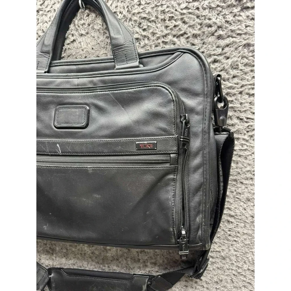 Tumi Men's Alpha Slim Deluxe Portfolio Leather Briefcase Messenger Bag Black